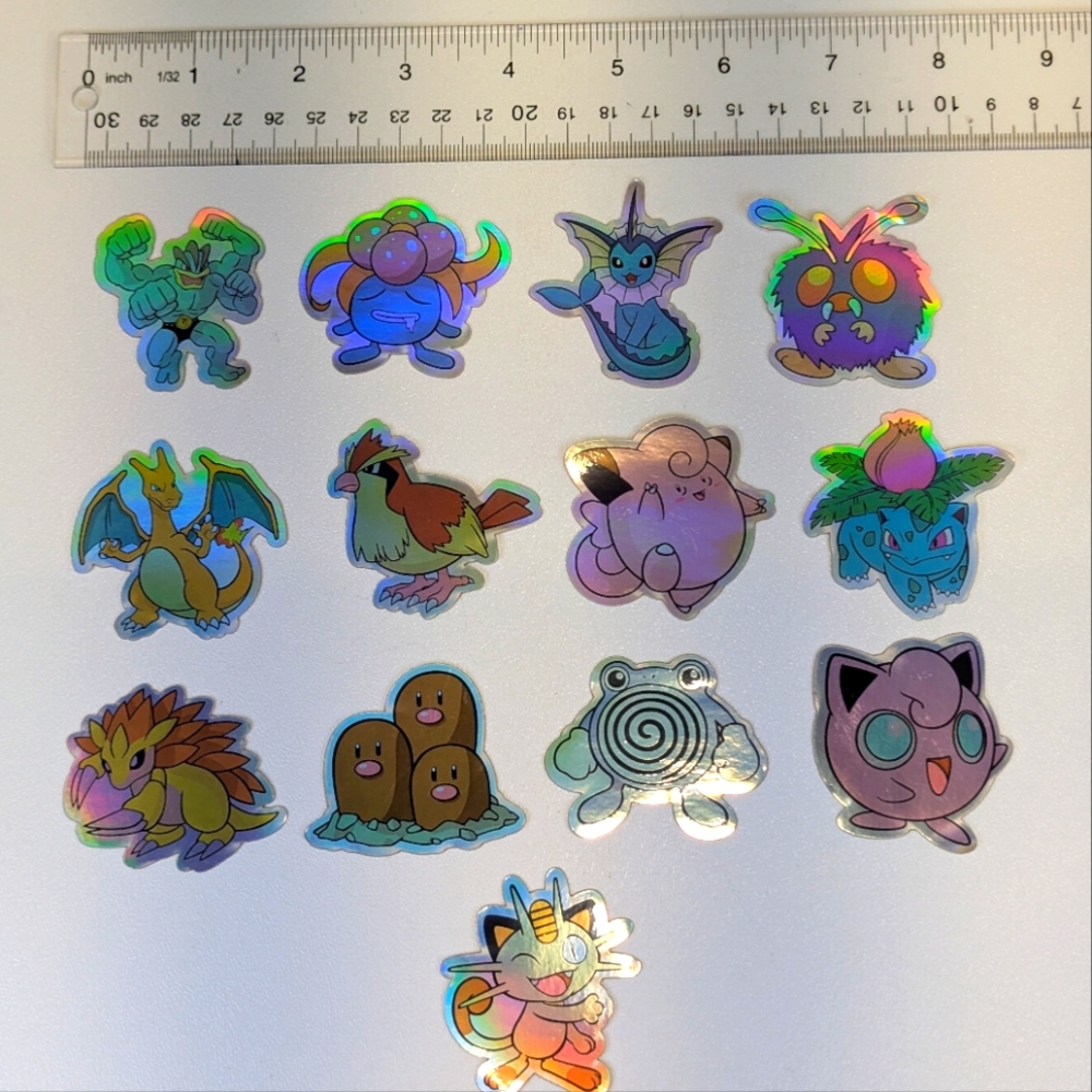 Holographic Pokémon Stickers - 13 Pieces, Assorted